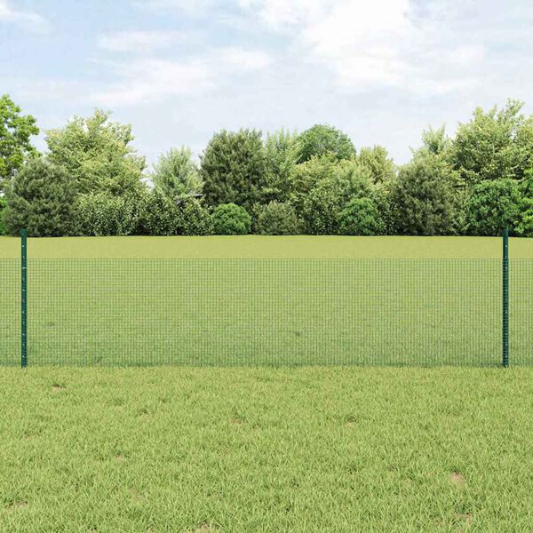 vidaXL Zaun mit Pfosten Gr&uuml;n 0,5 x 100 m Stahl und PVC