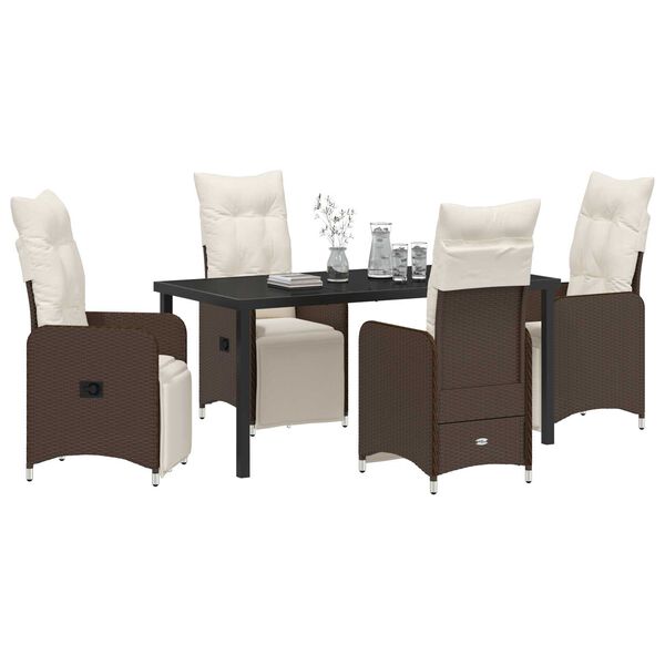 vidaXL Garten Essgruppe mit Kissen 5 pcs Braun Poly Rattan