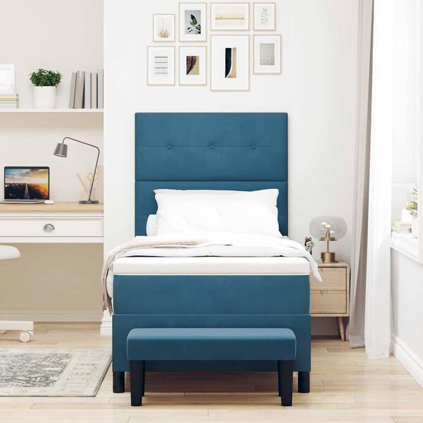vidaXL Boxspringbett mit Matratze Dunkelblau 100 x 200 cm Samt