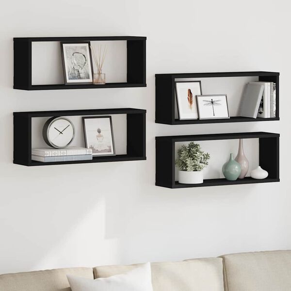 vidaXL W&uuml;rfelregale 4 Stk. Schwarz 60x15x23 cm Holzwerkstoff
