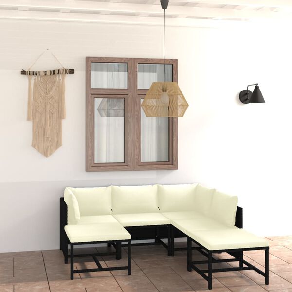vidaXL 7-tlg. Garten-Lounge-Set mit Kissen Poly Rattan Schwarz
