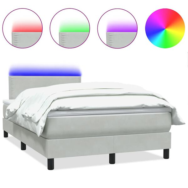 vidaXL Boxspringbett mit Matratze & LED Hellgrau 120x210 cm Samt