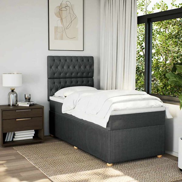 vidaXL Boxspringbett mit Matratze Dunkelgrau 100x200 cm Stoff