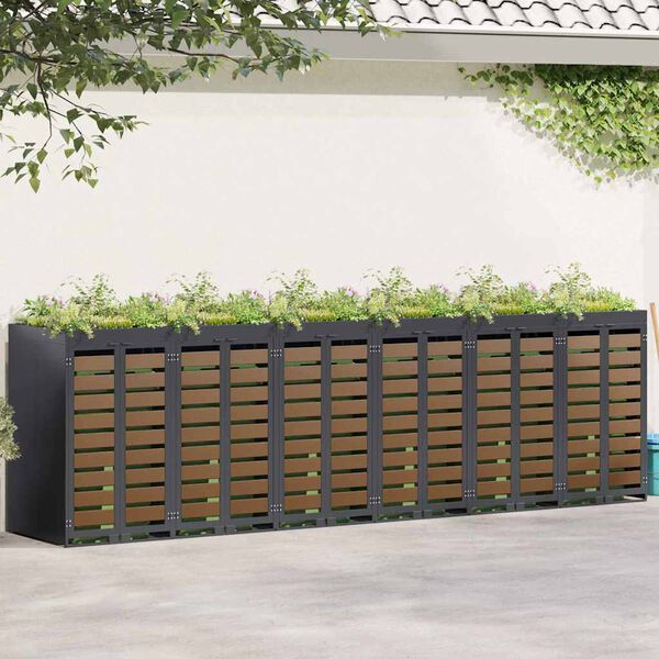 vidaXL Wagenm&uuml;llbeh&auml;lter f&uuml;r 6 Beh&auml;lter 408 x 77,5 x 121,5 cm Stahl