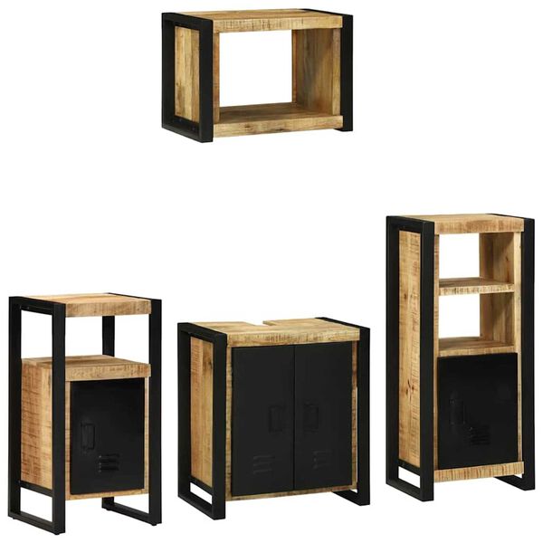 vidaXL Badezimmerm&ouml;bel-Set 4 pcs Braun und Schwarz Massivholz Mango