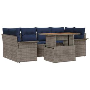 vidaXL Garten-Sofa-Set mit Kissen 7 pcs Grau und Marineblau