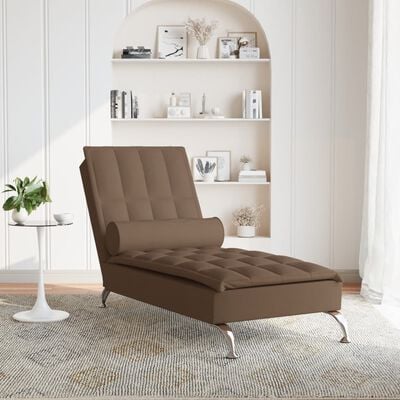 vidaXL Massage-Chaiselongue mit Nackenrolle Braun Stoff