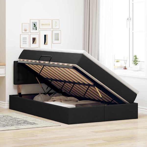 vidaXL Bett mit Stauraum und LED mit LED Schwarz 120 x 200 cm Stoff