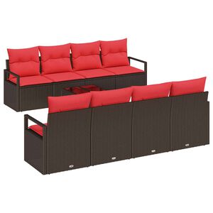 vidaXL Sofa Set 9 stk. 8-Sitzanzahl Beige und Rot Poly-Rattan