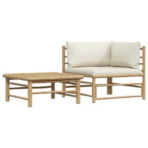 vidaXL 2-tlg. Garten-Lounge-Set mit Kissen Cremewei&szlig; Bambus
