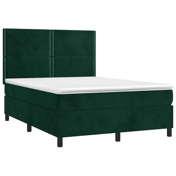 vidaXL Boxspringbett mit Matratze & LED Dunkelgr&uuml;n 140x190 cm Samt