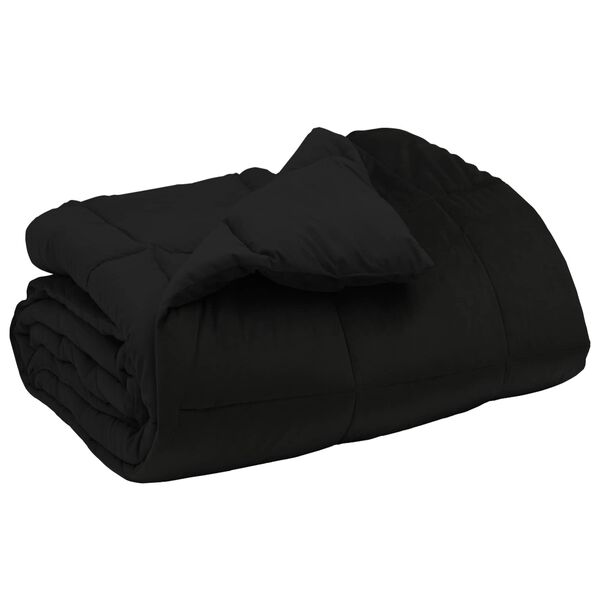 vidaXL Winterbettdecke Gepolstert Schwarz 140 x 220 cm Mikrofaser