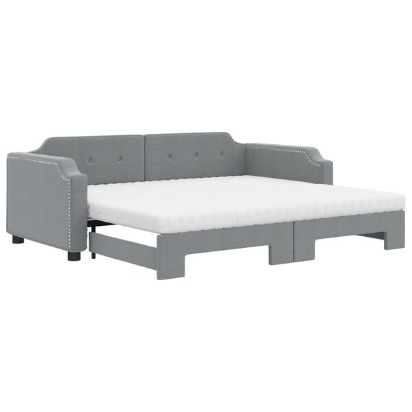 vidaXL Tagesbett Ausziehbar mit Matratze Hellgrau 90x200 cm Stoff