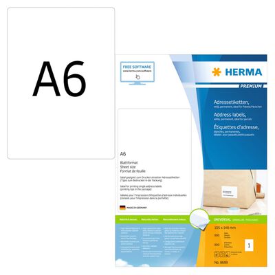 HERMA Adressetiketten Permanent Haftend A6 105x148 mm 800 Blätter Weiß