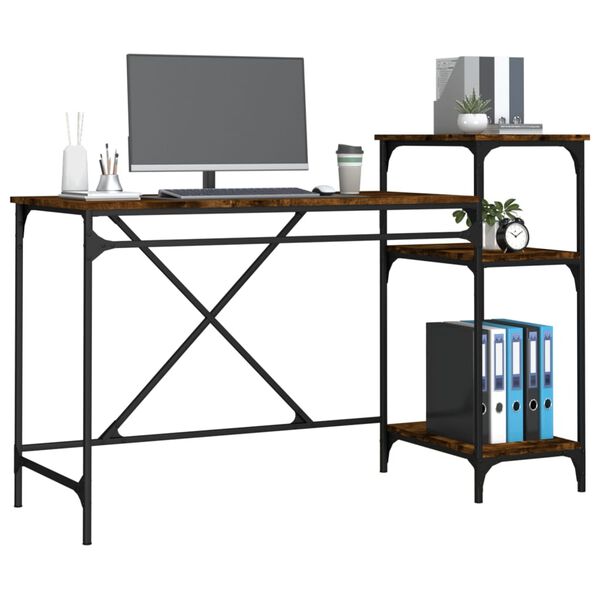 vidaXL Schreibtisch mit Regal R&auml;uchereiche 135x50x90 cm Holzwerkstoff