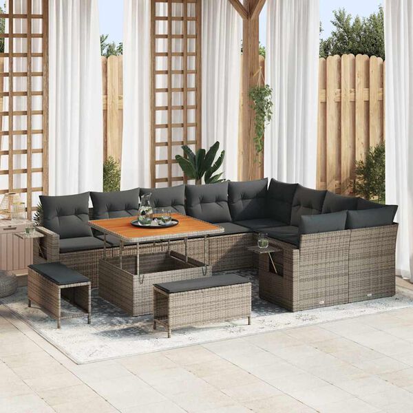 vidaXL Gartensofa-set mit Kissen 12 pcs Grau Poly-Rattan