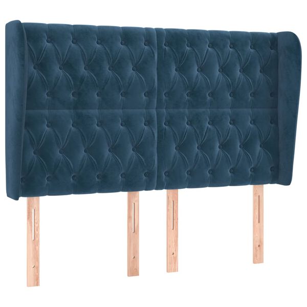 vidaXL Kopfteil mit Ohren Dunkelblau 147x23x118/128 cm Samt