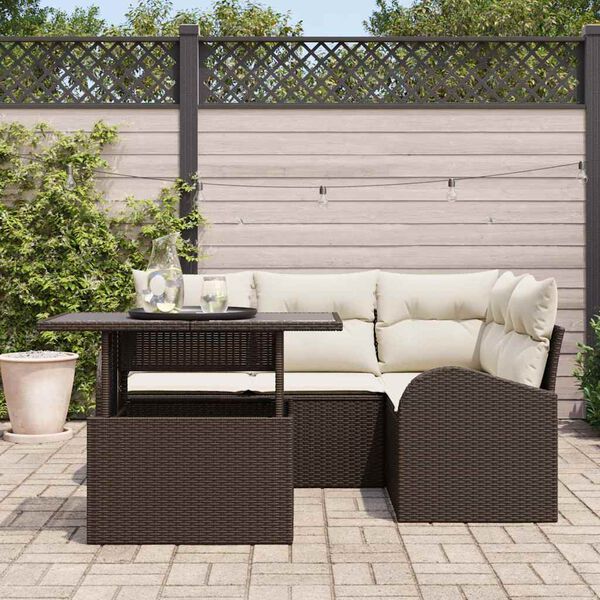 vidaXL Gartensofa-set mit Kissen mit Speicher 5 pcs Braun Poly Rattan