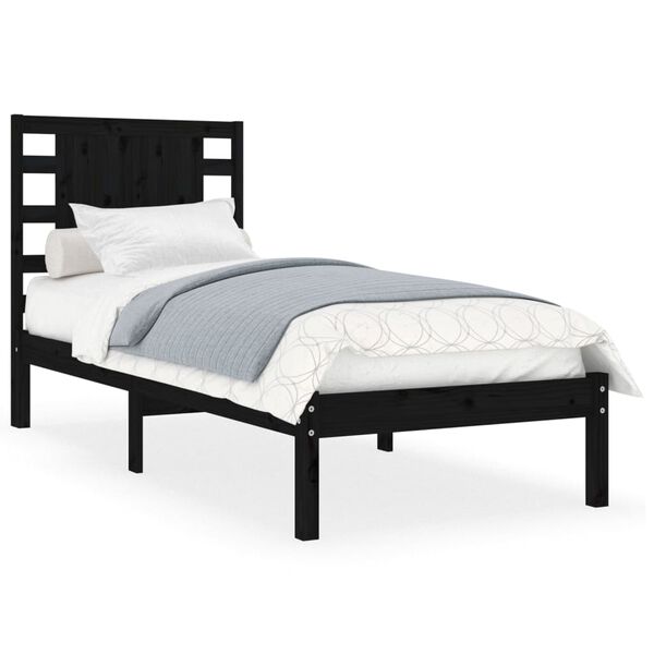vidaXL Massivholzbett Schwarz 75x190 cm