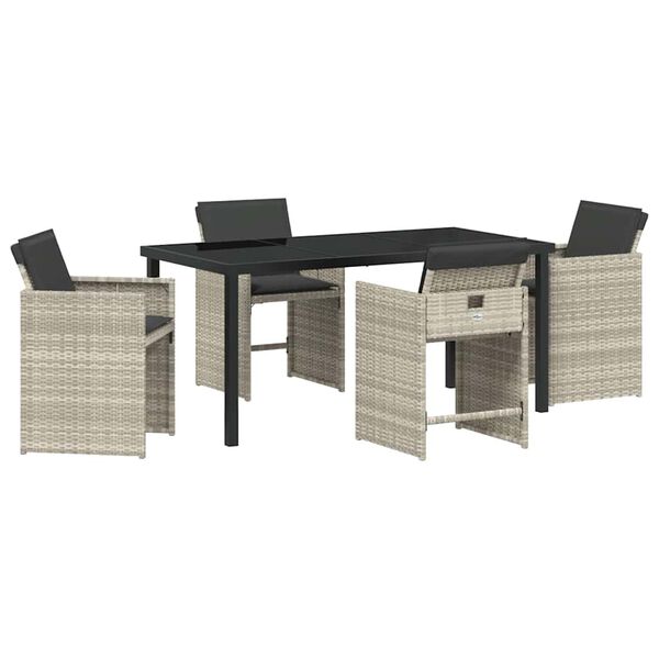 vidaXL Garten Essgruppe mit Kissen 5 pcs Hellgrau Poly-Rattan