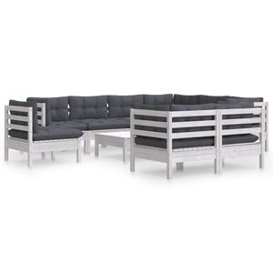 vidaXL 10-tlg. Garten-Lounge-Set mit Kissen Wei&szlig; Kiefer Massivholz