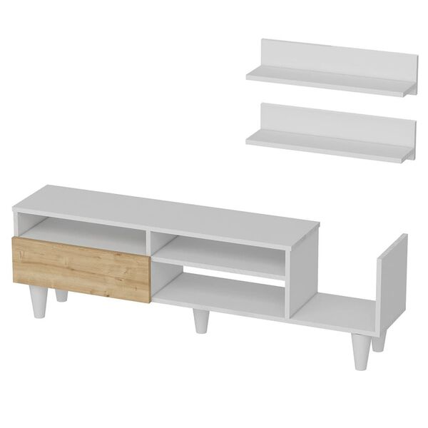 Homemania TV-Schrank-Set Lena 148,2x29,5x45 cm Wei&szlig; und Eichen-Optik