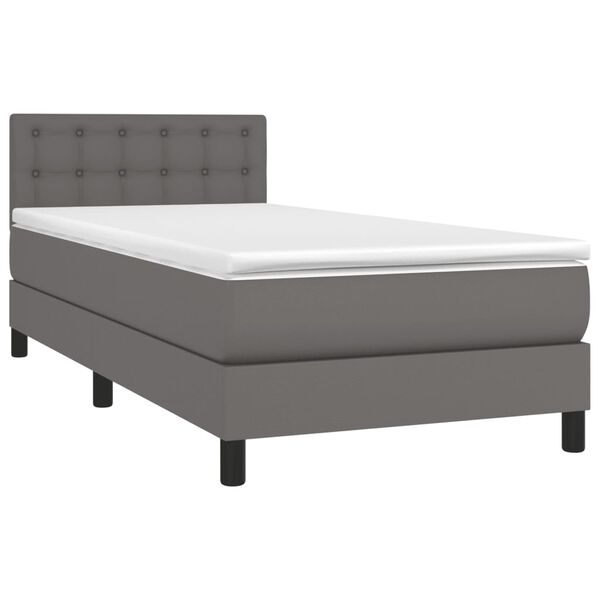 vidaXL Boxspringbett mit Matratze & LED Grau 80x200 cm Kunstleder
