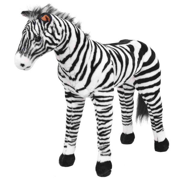 vidaXL Pl&uuml;schtier Zebra Stehend Pl&uuml;sch Schwarz und Wei&szlig; XXL