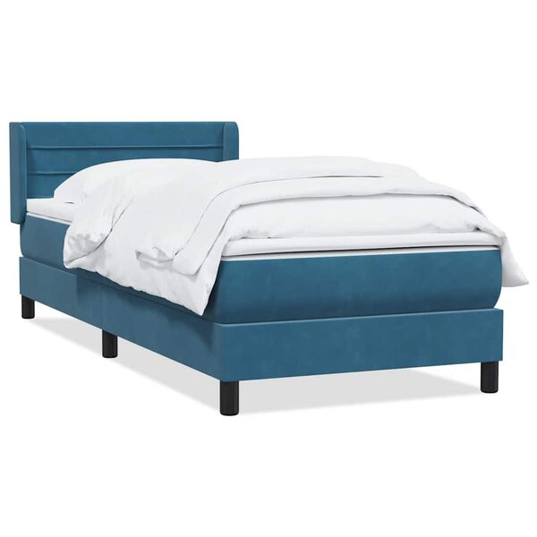 vidaXL Boxspringbett mit Matratze Dunkelblau 100x220 cm Samt