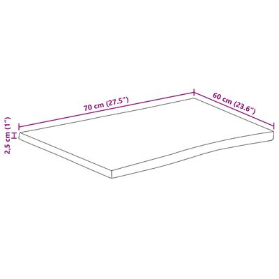 vidaXL Tischplatte mit Baumkante 70x60x2,5 cm Raues Mango Massivholz