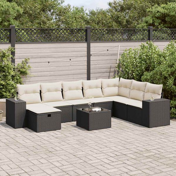 vidaXL 8-tlg. Garten-Sofagarnitur mit Kissen Schwarz Poly Rattan