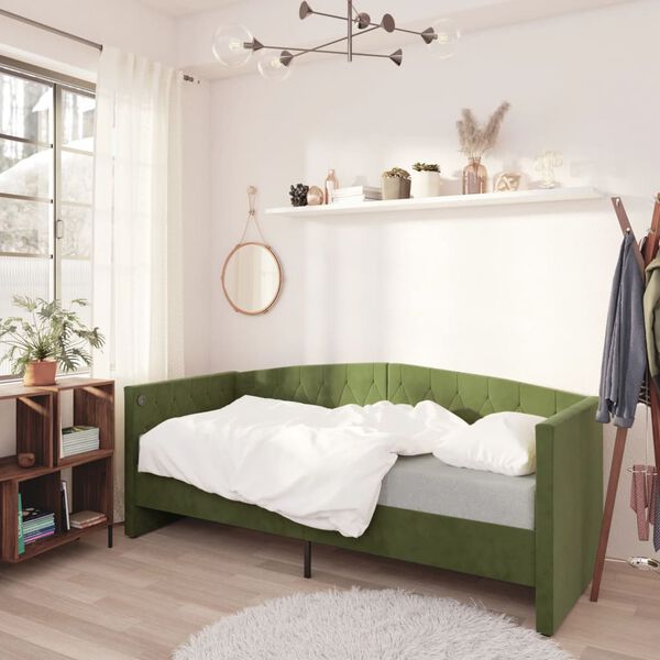 vidaXL Tagesbett mit Matratze USB Dunkelgr&uuml;n Samt 90x200 cm