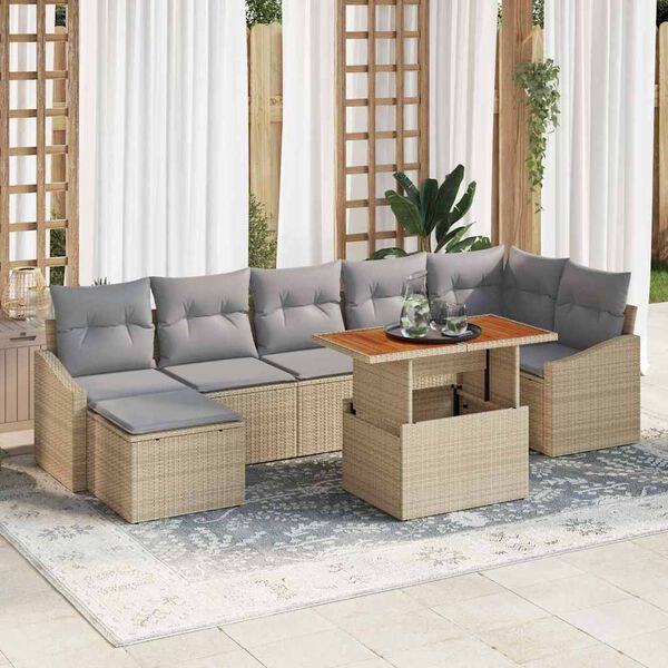vidaXL Garten-Sofa-Set mit Speicher 8 pcs Beige Poly Rattan