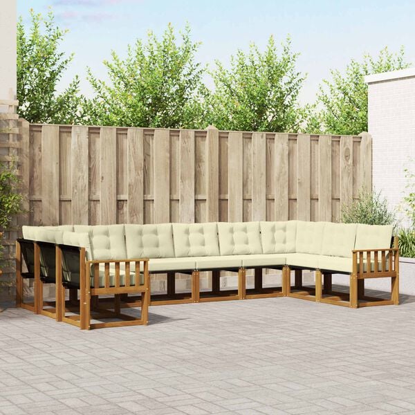 vidaXL Outdoor-Sofagarnitur mit Kissen 10 pcs Natur und Creme