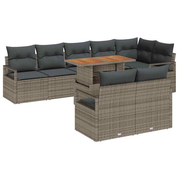 vidaXL Garten-Sofa-Set mit Speicher 9 pcs Grau Poly Rattan