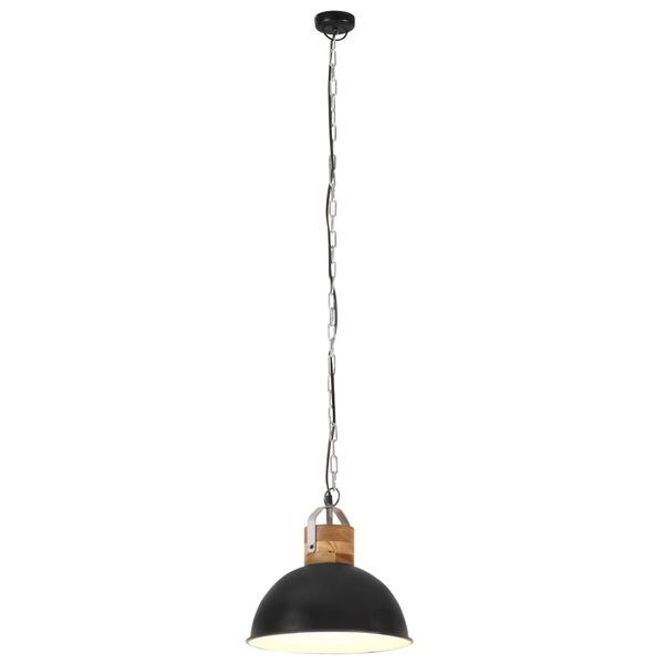 vidaXL H&auml;ngelampe Industriestil Schwarz Rund 32cm E27 Mango Massivholz