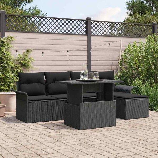 vidaXL Gartensofa-set mit Kissen 6 pcs Schwarz Poly-Rattan