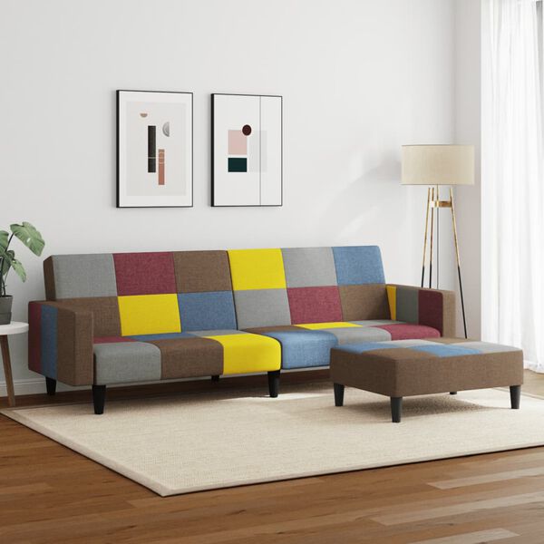 vidaXL Schlafsofa 2-Sitzer mit Fu&szlig;hocker Patchwork Stoff