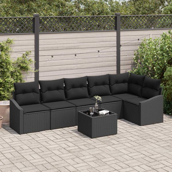 vidaXL Gartensofa-set mit Kissen 7 pcs Schwarz Poly-Rattan