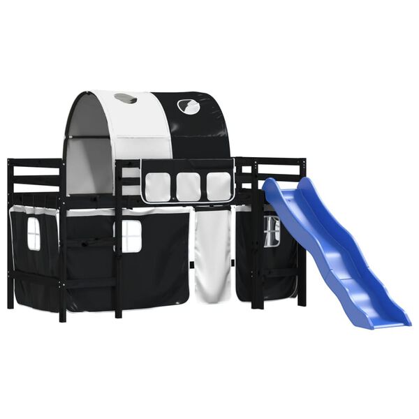 vidaXL Kinderhochbett mit Tunnel Wei&szlig; & Schwarz 90x190 cm Kiefernholz