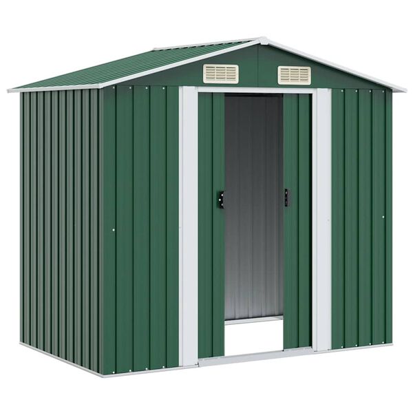 vidaXL Gartenschuppen Gr&uuml;n Metall 204 x 132 x 186 cm