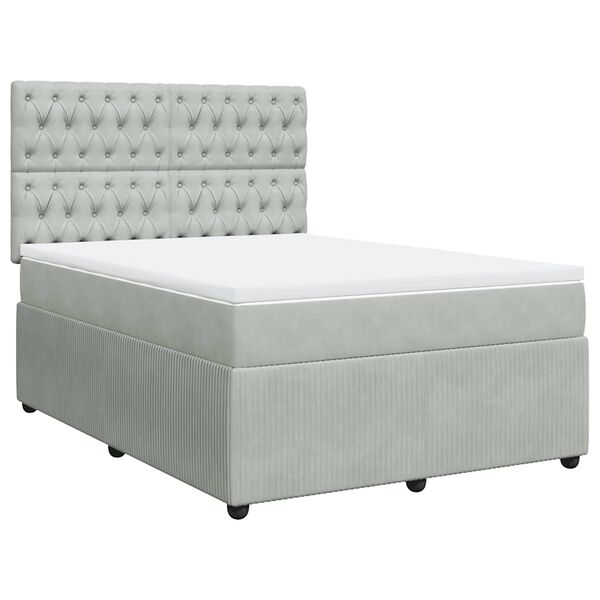 vidaXL Boxspringbett mit Matratze Hellgrau 140x190 cm Samt