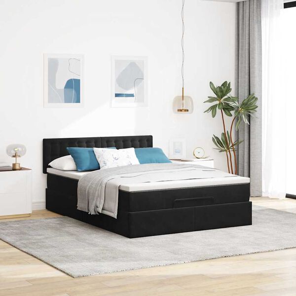 vidaXL Ottoman-Bett mit Matratze Schwarz 140x200 cm Samt
