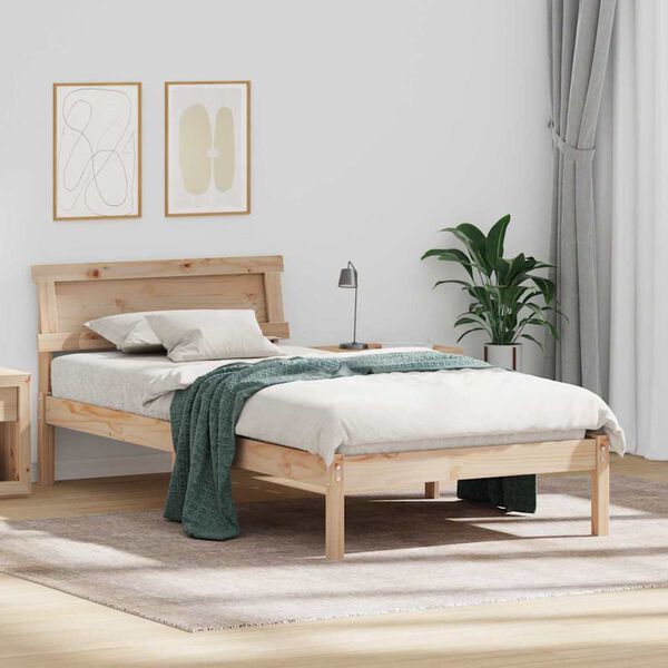 vidaXL Bettrahmen mit Kopfteil Braun 75 x 190 cm Massives Kiefernholz