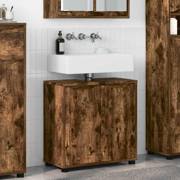 vidaXL Badezimmerwaschbecken-Schrank Ger&auml;ucherte Eiche 60 x 30 x 60 cm