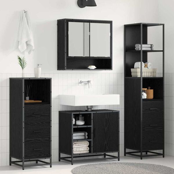 vidaXL Badezimmerm&ouml;bel-Set 3 pcs Schwarz Eichen-Optik Holzwerkstoff