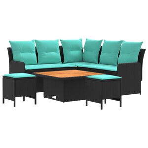 vidaXL M&ouml;belsets 6 stk. Schwarz und T&uuml;rkis PE-Rattan