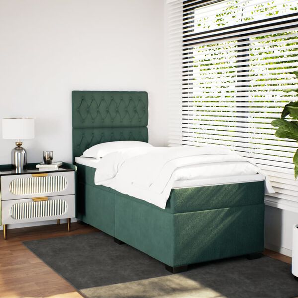 vidaXL Boxspringbett mit Matratze Dunkelgr&uuml;n 100x200 cm Samt