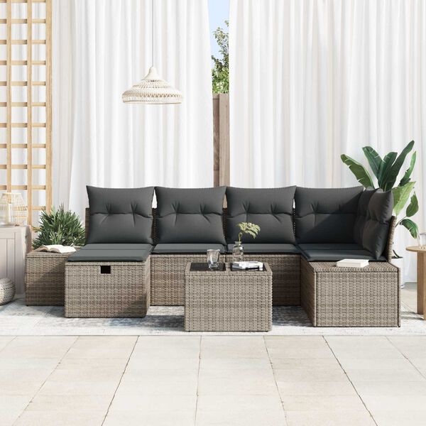 vidaXL Gartensofa-set mit Kissen 7 pcs Grau Poly-Rattan