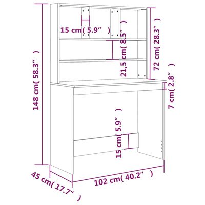 vidaXL Schreibtisch mit Regal Braun Eiche 102x45x148 cm Holzwerkstoff